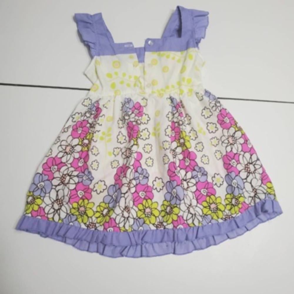 Sugah & Honey Girls A-Line Dress White Purple Floral Square Neck Ruffle Hem 2T